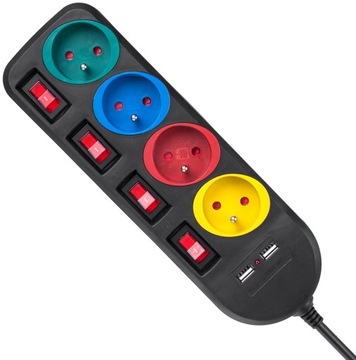 КАБЕЛЬ-УДЛИНИТЕЛЬ ПИТАНИЯ 4 РАЗЪЕМА 2xUSB 1,5 м