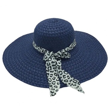 Piękny słomkowy kapelusz anty-uv wygodny lampart Bowknot Decor szerokie