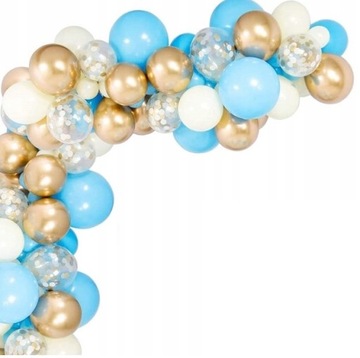 BALONY NIEBIESKIE złote konfetti GIRLANDA z taśmą