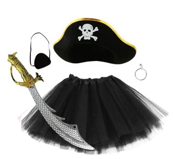 KAPELUSZ SPÓDNICZKA MIECZ OPASKA STRÓJ PIRATKA