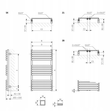 Радиатор для ванной комнаты QUADRUS SLIM 118 x 45 мощность 537 Вт