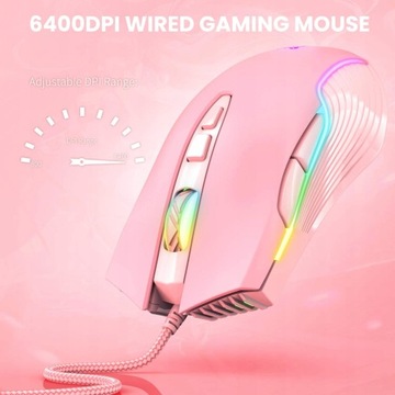 Różowy Przewodowa mysz do gier RGB