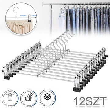 12X METALOWE WIESZAK KLAMROWY NA SPODNIE SPÓDNICE 30CM REGULOWANA