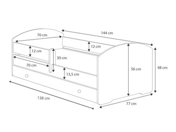Кровать односпальная белая детская 140х70 с перилами, ящиком и матрасом ЛУК.