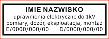 Pieczątka ELEKTRYKA UPRAWNIENIA SEP E Dozór