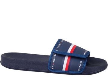 TOMMY HILFIGER POOL GRANATOWE BASENOWE KLAPKI RZEP