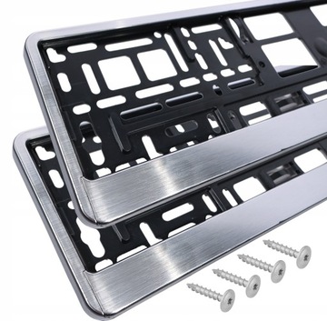 2x RAMKI POD TABLICĘ REJESTRACYJNĄ ALUMINIUM SZCZOTKOWANE + WKRĘTY KOMPLET