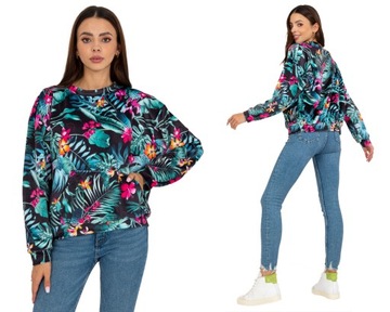 Kolorowa BLUZA DAMSKA w roślinny wzór - S/M
