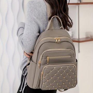 РЮКЗАК ЖЕНСКИЙ Хаки Коричневый СТЁГАНОЙ ЕМКОСТЬ ЗОЛОТОЙ