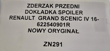 NÁRAZNÍK PŘEDNÍ SPOILER RENAULT GRAND SCENIC IV