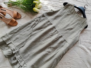 ITALY LNIANA SUKIENKA LEN TRAPEZOWA PRZED KOLANO KHAKI XLBIURO BOHO XS/S