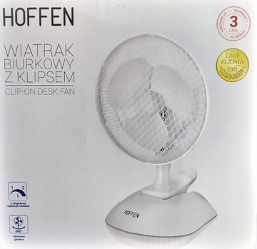 WENTYLATOR BIURKOWY Z KLIPSEM HOFFEN FJ-15A BIAŁY