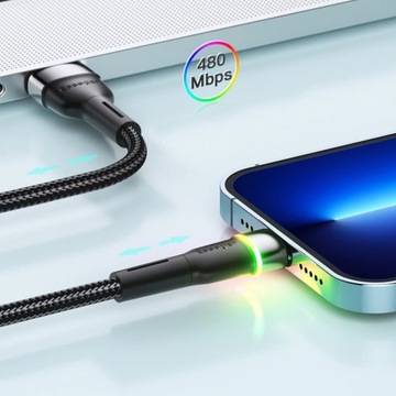 USB-КАБЕЛЬ ESSAGER 2.4A LIGHTNING ДЛЯ IPHONE 1 м со светодиодом