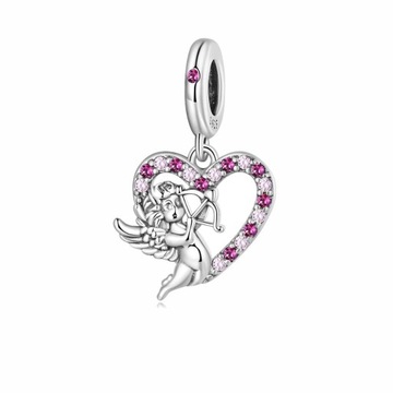 Charms zawieszka ORNAMO Amor na Sercu Cyrkonia różowa/biała Srebro pr. 925