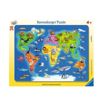 Puzzle Ravensburger Puzzle 30 elementów Puzzle Mapa Świata zwierząt 30