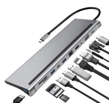 STACJA DOKUJĄCA HUB USB-C 11w1 VGA RJ45 SD HDMI 4K do Macbook Pro Air M1 M2