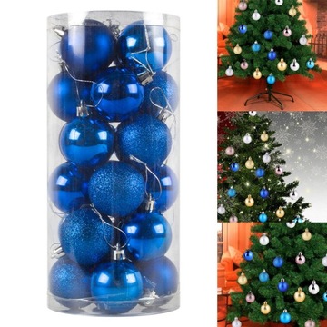 24 sztuki Świąteczne ozdoby w kształcie kulek Wiszące kulki DIY Nietłukące, niebieskie