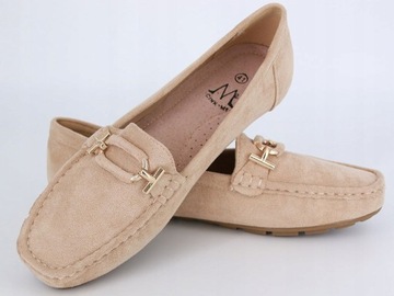 WYGODNE BALERINY MOKASYNY LORDSY BEŻOWE BUTY ZAMSZOWE WIOSENNE 41