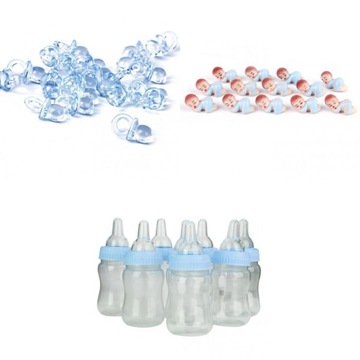 50x Mini smoczki do chrztu w kolorze niebieskim i upominki na baby shower