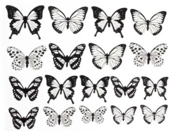 3D наклейки на стену с бабочками, черно-белые бабочки, большой набор из двух листов