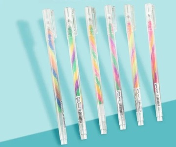 Сверкающие гелевые ручки 6 цветов, тонкие ручки с радужным градиентом для выделения