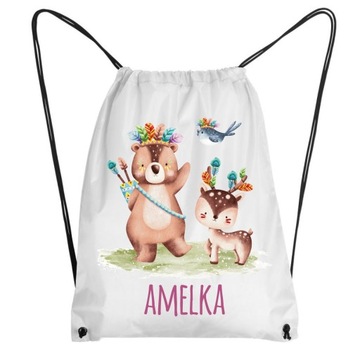 WOREK plecak do przedszkola z imieniem ZWIERZĘTA zwierzątka BOHO