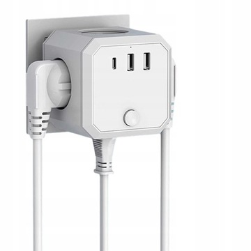Кубическая розетка с USB 7в1, 4*AC,2+USB*1+1*TYPE-C 16A