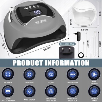 УФ светодиодная лампа для ногтей MULEVIP V19 180W