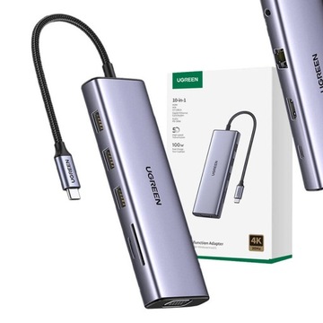 Adapter 10w1 UGREEN Revodok Hub USB do 3x USB-A 3.0, HDMI, VGA, RJ45, SD/TF