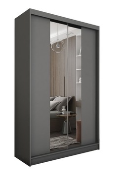 Szafa 120 cm Przesuwna Lustro LAREN Grafit Szara