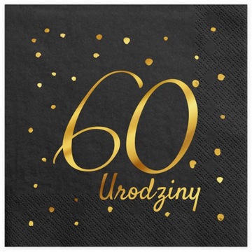 Serwetki urodzinowe czarne złoty napis 60 Urodziny