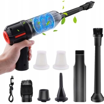 МОЩНЫЙ РУЧНОЙ БЕСПРОВОДНОЙ АВТОМОБИЛЬНЫЙ ПЫЛЕСОС 9000 ПА 120 Вт + 6 КОНЦОВ