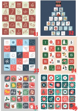 Kalendarz Adwentowy torebki naklejki 25 szt wzory