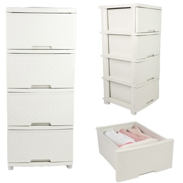 KOMODA Z SZUFLADAMI PLASTIKOWA ECRU WOLNOSTOJĄCA REGAŁ ORGANIZER