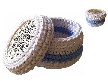 KOSZYK Z POKRYWKĄ MAKRAMA SZNUREK HANDMADE RĘCZNIE