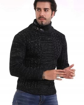 Мужской толстый теплый шерстяной свитер с высоким воротником