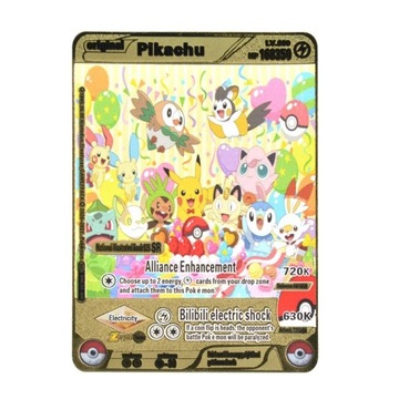 PIKACHU POKEMON ZŁOTA METALOWA KARTA HP 168350 LV 600 GOLD METAL SUPER MOC