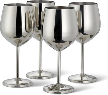Srebrne Stalowe kieliszki do WINA zestaw 4 sz STAL KIELISZEK metalowy