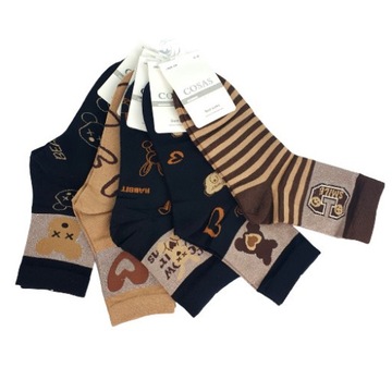 НАБОР ИЗ 5 ПАР ХЛОПКОВЫХ ЖЕНСКИХ НОСКОВ, СТИЛЬНЫХ, МОДНЫХ УЗОРОВ, МИШКИ ТЕДДИ