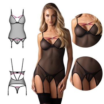 Gorset i stringi Obsessive Novenes seksowna bielizna Plus Size XL/XXL