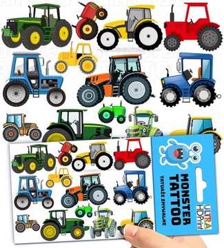 TATUAŻE ZMYWALNE TYMCZASOWE DLA DZIECI DZIECIĘCE TRAKTORY WZORY ORYGINALNE