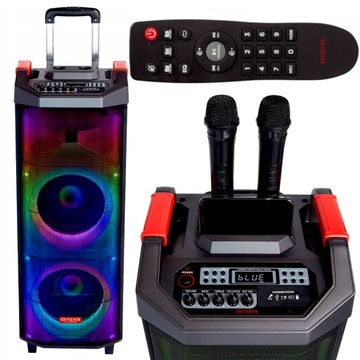 POWER AUDIO GŁOŚNIK PODŚWIETLENIE RGB-LED KARAOKE MIKROFON AIWA KBTUS-710