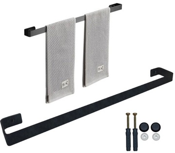 UCHWYT NA DUŻY RĘCZNIK ŁAZIENKOWY WIESZAK METALOWY CZARNY 71CM LOFT SOLIDNY