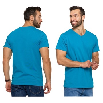 Turkusowa Koszulka Męska T-shirt Serek Slim Fit r. XXL