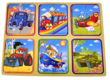 PUZZLE 6 UKŁADANEK POJAZDY 24 ELEMENTY