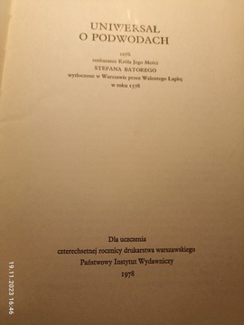 Uniwersał o podwodach czyli rozkazanie Króla Jego Mości Stefana Batorego