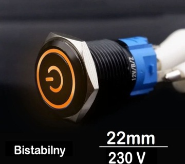Przycisk sterowniczy przełącznik SPDT metalowy czarny 22mm LED 230 V bi