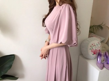 Korean Solid Casual Chic Elegant Dress for Women H