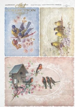 ITD Collection - Decoupage Papier RYŻOWY R0212 - Wiosna Ptaki Karmnik - A4