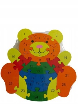 Puzzle Drewniane Klocki Literki Cyferki Misiu